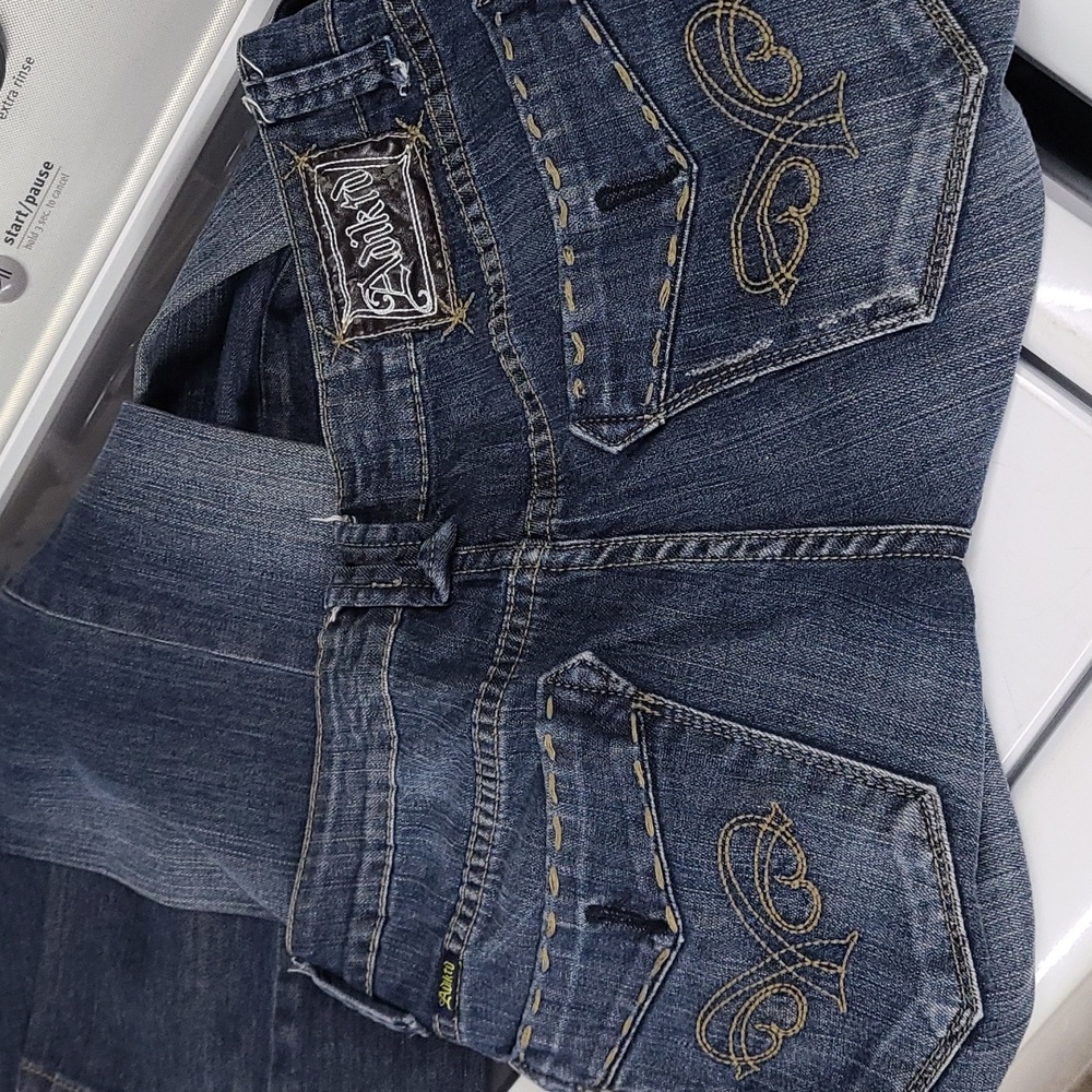 Adiktd to Life jeans, distressed, detail embroidery. Bootcut